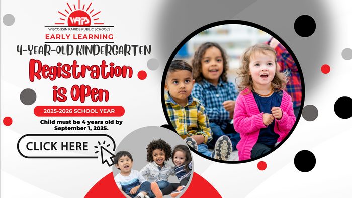 WRPS Early Learning 4-year-old kindergarten registration is open for the 2025-2026 school year.